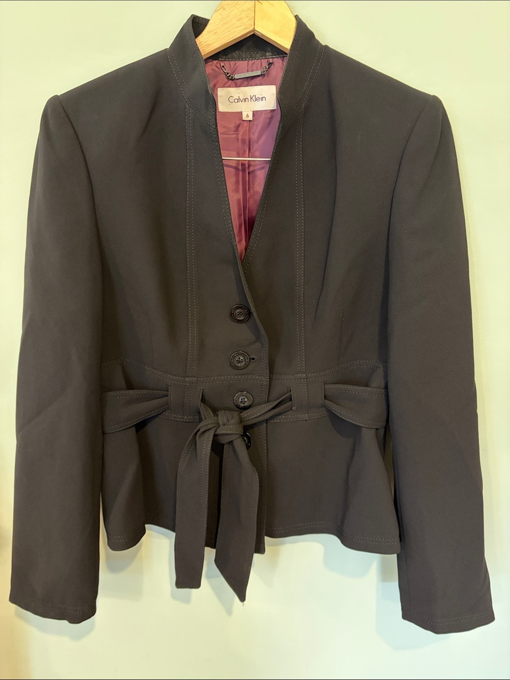 Y2K Calvin Klein Women's Black Belted Single-Breasted Jacket, Structured